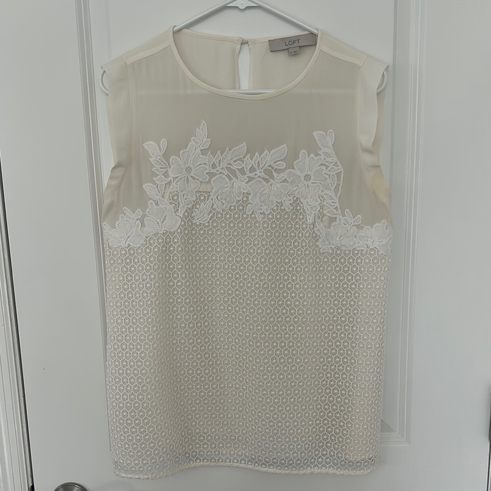 LOFT Cream Sleeveless Lace Blouse